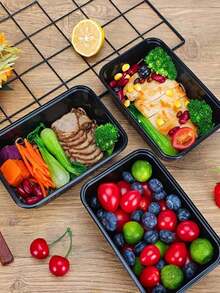 10pcs/30pcs Pre-Meal Food Containers, 450ml/750ml Curved Plastic Food Storage Boxes With Lids, Disposable Meal Prep Containers, Microwave/Dishwasher/Fridge, Kitchen Accessories - Black - View 10