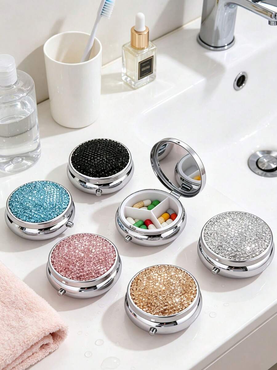 Hộp đựng thuốc đính đá lấp lánh nhiều màu, hộp lưu trữ đa năng, hộp đựng thuốc di động du lịch hàng ngày, hộp đựng thuốc nhỏ chống ẩm, hộp đựng vitamin, thực phẩm chức năng và các vật dụng nhỏ khác, phụ kiện y tế thiết yếu, phù hợp dùng hàng ngày/ngoài trời/du lịch, dành cho người quan tâm đến sức khỏe, quà tặng độc đáo tựu trường, quà lễ, sinh nhật, tiệc tùng, Ngày của Mẹ - Nhiều màu - Xem 1