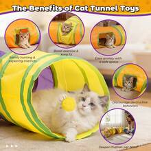 Large Foldable Indoor Cat Toy Tunnel With Maze Design, Hanging Plush Balls And Interactive Openings, Suitable For Kittens, Puppies, Rabbits, Ferrets And Guinea Pigs - Multicolor - View 1