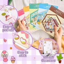 44pcs Cute Animal Scene Sticker Collection Set, Includes 20 Scene Cards, 18 Sticker Materials, 5 Reference Images And 1 Tweezers, 3D Miniature House Scene Stickers, Hand-Sorted Sticker Small House Scenes, Multiple Scenes To Choose From, Suitable For Journal, Photo Album DIY Creative Sticker Set - Multicolor - View 9