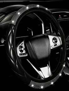 1PC Glittering Artificial Diamond Car Steering Wheel Cover, Bubble Net Pattern Handlebard Cover, Elastic Design With No Inner Ring, Suitable For O-Shaped And D-Shaped Steering Wheels, Size 15 Inches, Universal For Men And Women. - Multicolor - View 8