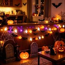 1PC Halloween Decoration, LED String Lights, Pumpkin, Bat, Ghost Elements, Holiday Decorative Lights, Suitable For Bedrooms, Headboards, Fireplaces, Stair Handrails, Halloween, Battery Box Power Supply (Excluding Batteries) - Warm Light - View 2