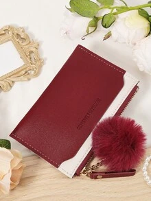 Fashionable And Minimalist Women's Credit Card Bag, With A Pom-Pom Charm, Convenient ID Window Certificate Package, Credit Card Storage Card Package - Burgundy - View 7