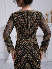 JINLICX 優雅黑色珠飾V領晚禮服 - 黑色 - 查看 7