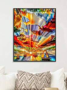 DIY Abstract Colorful Sunset Sailboats (Frameless 8x12 / 16x20 Inches) Paint By Numbers Kit(Acrylic) Arts & Crafts For Adult Beginners, Relaxing Home Wall Decor, And Creative Holiday Gifts - Sets - View 5