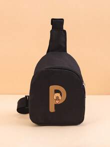 1PC Toddler Capybara A-Z Letter Print Chest Bag, Adjustable Shoulder Strap Zipper One Shoulder Crossbody Bag, Lightweight Cute Mini Bag, Suitable For Daily Outdoor Travel, Can Be Used As A Gift - Black - View 28