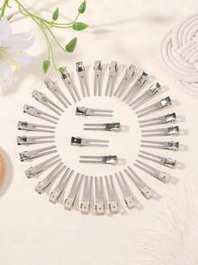 50/20/10/1pc Double-Prong Curling Clips, Metal Alligator Hair Clips Rust-Resistant Duckbill Clips-Sectioning Clips For Curling, Makeup, Hairstyling, And DIY Styling (Silver) - Multicolor - View 2