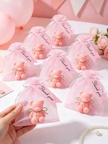 12/6/1 Set - Baptism Gift Set - Pink Teddy Bear Scented Candle Includes Pink Organza Bag And Pink Thank You Tag, DIY Fillable Gift Bag, Suitable For Baby Shower Gifts, Gender Reveal Party Supplies, Birthday, Baby Shower, Christian Baptism, Communion, Infant Baptism, Church Events, Religious Gifts, Girl/Boy Baptism, Guest Favors, Ideal Choice For Party Supplies And Decorations Favor Party - Multicolor - View 6