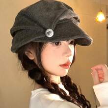 Vintage Pleated Beret Hat Women Autumn/Winter Japanese Style Versatile Face-Slimming Octagonal Cap Large Head Circumference Artistic Painter Hat - Multicolor - View 4