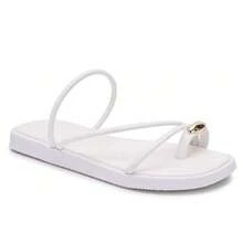 Sandália Rasteirinha Feminina Flatform Meia Lua Luxo Chic Sofisticada Ultra Leve Verão - Branco - Visão 3