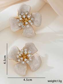 1 Pair Of Spring And Summer New Niche Design Drip Oil Flower Earrings With Exaggerated Temperament And Simple Earrings And Earrings - White - View 3