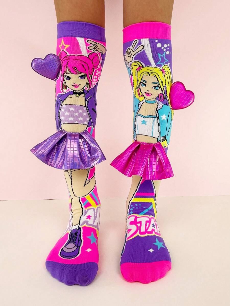 1 Pair 3D Skirt Heart Decor Kids Knee High Socks, Cute Pop Star Girl ...