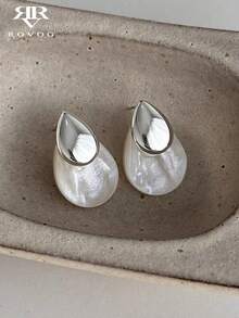 1 Pair Minimalist Fashion Acrylic Water Drop Stud Earrings Suitable For Women's Daily Casual Wear - Silver - View 2