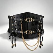 1pc Women's Renaissance Accessory Dark Gothic Style Fashion PVC Leather Harness, Suitable For Halloween Costume Party Or Daily Wear - Black - View 9