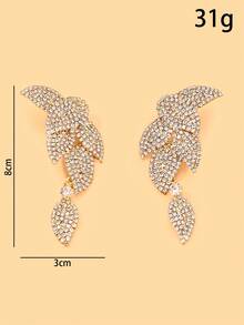 1 Pair Elegant Women's Rhinestone Leaf Dangle Earrings, Suitable For Wedding, Ball, Formal Banquet, Heavy Embellished - Rhinestones - View 5