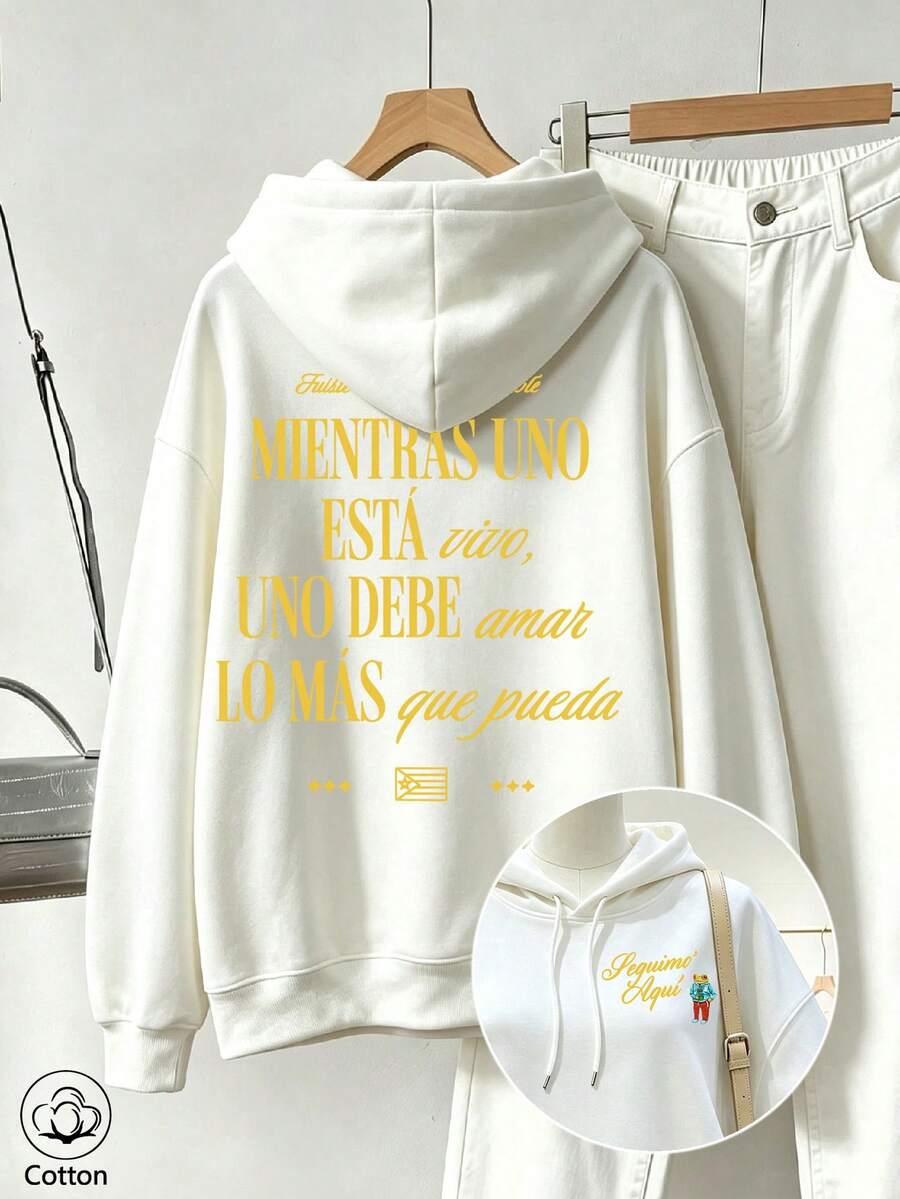 Women's Crew Neck Sweatshirt, Travel Hoodie With Pocket, Cotton T-Shirt, Basic Autumn-Winter Sweatshirt For Women - White - View 1