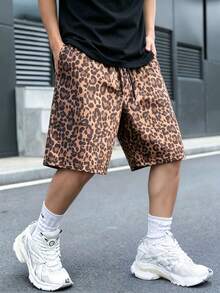 1pc Men's American Street Style Leopard Print Casual Shorts Loose Fit Bermuda Mid-Length Shorts - Multicolor - View 8