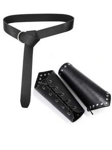1/2/3pcs Medieval No-Hole Belt & Wrist Guard Set, Vintage Cosplay Costume Accessories For Halloween - Multicolor - View 7