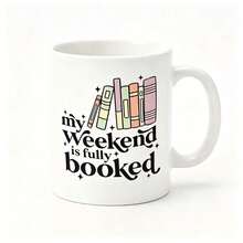 1pc 11oz My Weekend Is Fully Booked Ceramic Coffee Mug, Book Lover Retro Graphic Two‑Tone Cup, Dishwasher Reusable Drinkware, Reading Fan Daily Home Office Cup, Ideal Novelty Gift For Bookworms Readers - Multicolor - View 12