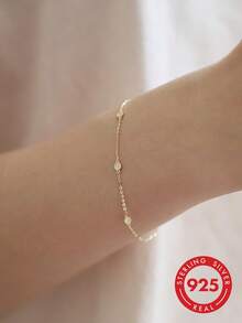925 Sterling Silver Small Disc Bracelet, Versatile Delicate Daily Jewelry - Yellow - View 1