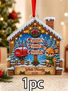 Custom Family Reindeer Christmas Ornament, Personalized 2-4 Names Winter Cabin Sign, Festive Holiday Style, Customized Christmas Wall Decor, Customizable Family Keepsake, Christmas Tree Hanging Decor, 2026 Holiday Gift, Candy Cane Name Tag, 2D Flat - Style D - View 12