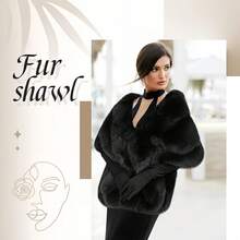 1pc New Fashion Versatile Faux Fox Fur Shawl, Bridal Wedding Dress Shawl, Suitable For Daily Wear Solid Color Faux Fur - Black - View 3