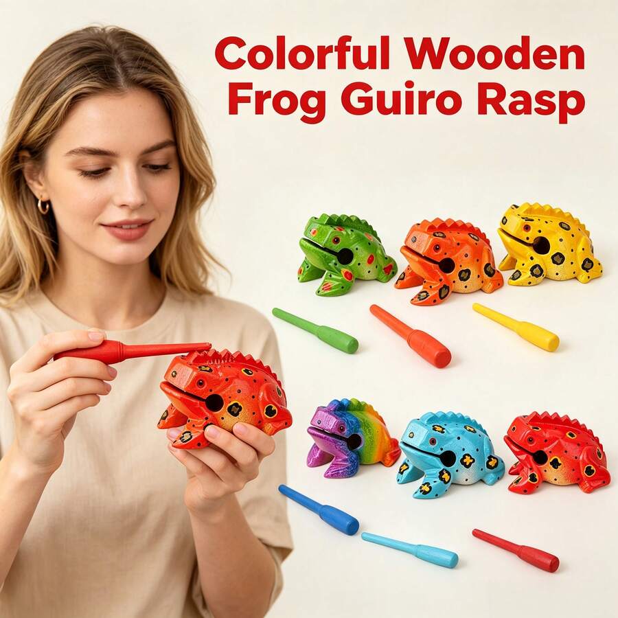 Nhạc cụ gỗ hình ếch Guiro nhiều màu, nhạc cụ gỗ hình ếch thủ công, nhạc cụ gỗ hình ếch kiểu Phi dành cho người lớn - Nhiều màu - Xem 1
