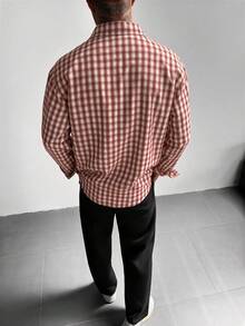 GloMan Men's Red Plaid Button-Up Long Sleeve Shirt With Chest Pocket, Warm For Autumn, Suitable For Office Commute, Family Gathering, Business, Party, Gift For Husband/Father - Red - View 5