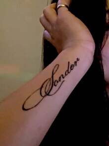 Cursive Script Letter Temporary Tattoo Stickers Elegant Fine Line Handwritten Fake Tattoo, Waterproof Long Lasting Minimalist Body Art For Women Men, Wrist, Forearm Hand Design - Black - View 3