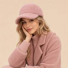 1pc Women's Solid Color Lamb Wool Windproof Baseball Cap, Thick Warm Baseball Cap, Versatile For Autumn/Winter Daily Wear - Solid Color - View 13