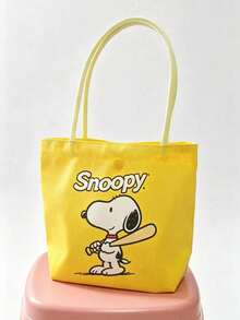 1pc Snoopy Print Yellow Canvas Tote Bag, Large Capacity, Suitable For Travel, Shopping And Daily Use, Perfect Gift For Birthday, Valentine's Day, Back To School And Graduation - A - View 8