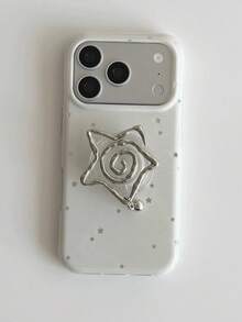 Niche Silver Vortex Star Phone Stand Compatible With Apple 18 Pro Max Phone Case 17 Women's 16 Pro New 17 Pro Max Protective Cover 16 Full Coverage Anti-Drop 15 Korean Style - White - View 2