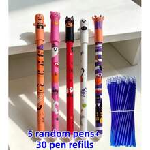 35pcs Halloween Erasable Gel Pens, 0.5mm Tip Blue/Black Ink, Quick Dry/Erasable Mistakes/Smooth Writing Stationery - Multicolor - View 11