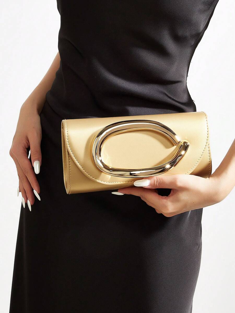 REMANLAND Vintage Solid Color Clutch, Versatile Mini Handbag, Fashionable Tote Bag, Suitable For Weddings, Parties, Evenings, Dinners And Other Occasions - Gold - View 1
