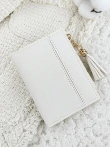 New Women's Short Wallet, Foldable Buckle Portable Cash, Credit Card Tassel Decorative Coin Purse, Suitable For Commuting And Travel - White - View 6
