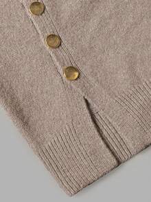 Nicenter Sweater Wanita Kerah Bulat, Bahu Longgar, Lengan Panjang, Kancing Samping, Belahan, Atasan Campuran Wol, Pakaian Kasual Elegan Khaki untuk Musim Gugur, Pakaian Musim Dingin untuk Sehari-hari - Dusty Pink - View 5