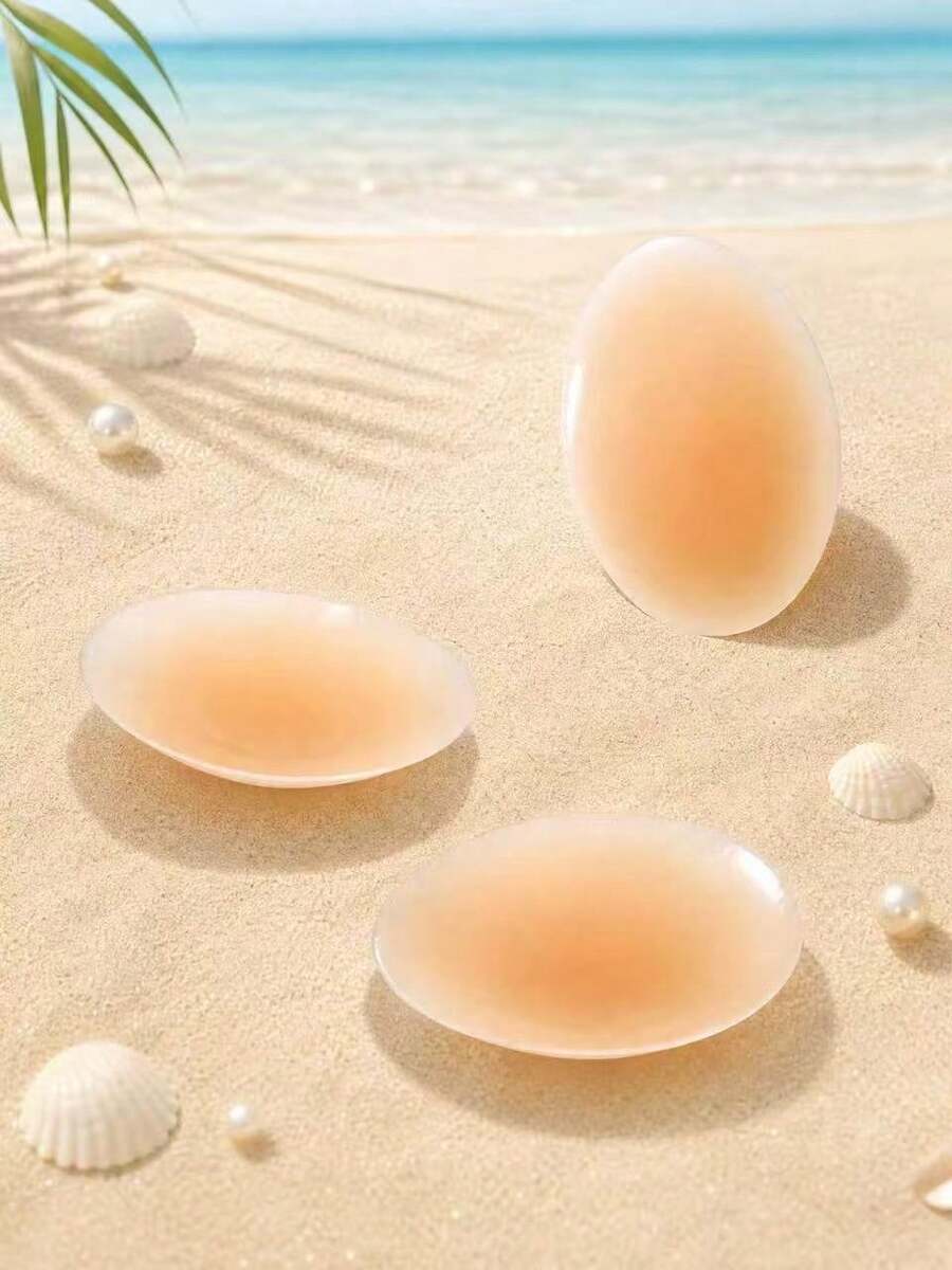 2/10pcs Solid Adhesive Nipple Covers, Invisible And Comfortable, Compact And Portable, Suitable For Beach Trips And Travel, Compatible With Dresses, Camisoles And Bikinis - Multicolor - View 1