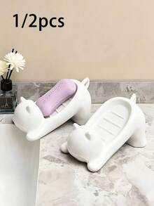 2/1pc Self-Draining Plastic Soap Dish Set, No-Drill Adhesive Wall-Mounted Soap Holder, Suitable For Bathroom Sink, Bathtub And Shower, Quick-Drying Soap Tray With Storage, Kitchen Countertop And Washbasin Home Bathroom Accessory - Multicolor - View 1