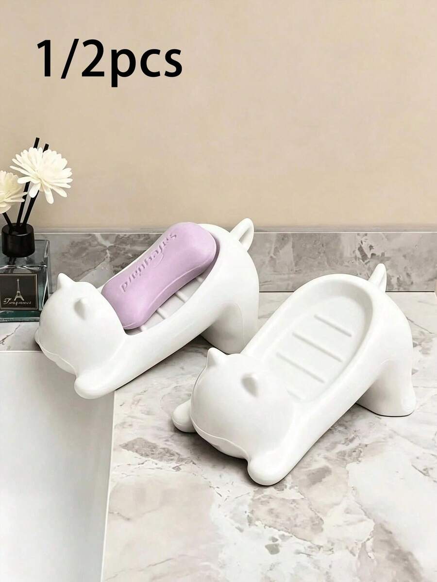 2/1pc Self-Draining Plastic Soap Dish Set, No-Drill Adhesive Wall-Mounted Soap Holder, Suitable For Bathroom Sink, Bathtub And Shower, Quick-Drying Soap Tray With Storage, Kitchen Countertop And Washbasin Home Bathroom Accessory - Multicolor - View 1