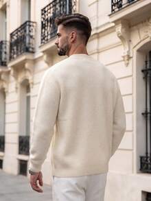 Autumn/Winter New Solid Color Slouchy Elegant V-Neck Cardigan Jacket, Minimalist Casual College Style Long Sleeve Knit Sweater Top - Apricot - View 5