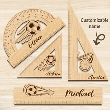 Juego de 4 reglas de madera con tema de fútbol, regla de medición 4 en 1, útiles escolares, papelería, herramientas de aprendizaje, herramientas de dibujo - Ver 8