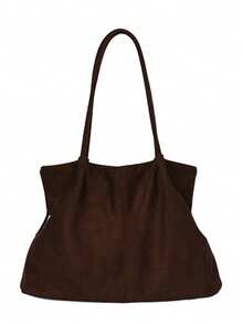 2026 Spring New Coffee Brown & Black Suede Vintage Large Capacity Business Commuter Women's Shoulder Underarm Bag - Coffee - View 3