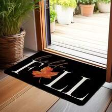 (JIT Product) 1pc Autumn Thanksgiving Maple Leaf Theme Rectangular Welcome Doormat, Non-Slip Washable Polyester Doormat, Flannel Material Non-Slip Soft Comfortable Easy To Clean, Suitable For Doorway, Hallway, Bedroom, Living Room, Entryway, Laundry Room, RV - Black - View 3