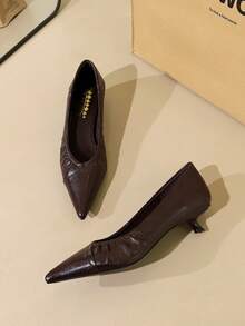 Korean Style Fashion Panather Pattern Professional Elegant Pointed Toe Low Vamp Low Heel Slip-On Mid Heel Pumps For Women - Brown - View 4