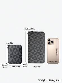 HOVI'S Men's 2-Piece Checkered Credit Card Holder Set - Textured Faux Leather Zipper Clutch Wallet With Wrist Strap & Phone Storage + Organizer Card Holder - Black - View 9