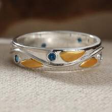 Women's Contrast Color Leaf Pattern Fashion Ring, Minimalist Style, Suitable For Daily Commute, Casual And Party Wear - Silver - View 6