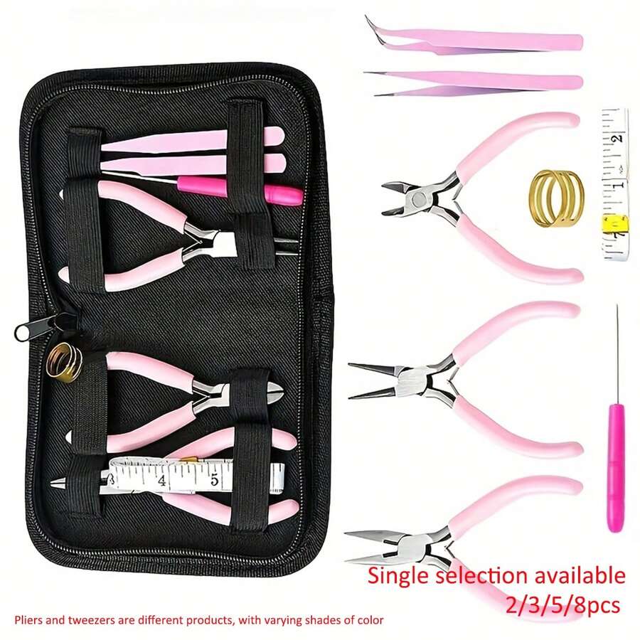 Kit Alat DIY Premium 8pcs/5pcs/3pcs/2pcs, Termasuk 3 Jenis Tang Berbeda, 2 Pinset Bubuk, 1 Kerucut Warna Acak, 1 Cincin Pembuka, dan 1 Pita Ukur. Cocok untuk Pemula dan Ahli, Perlengkapan Rumah Tangga Penting - Berwarna merah muda - View 1