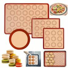 Set 4 Alas Panggang Silikon untuk Makaron, Alas Oven Tahan Panas Anti Lengket dan Dapat Digunakan Kembali dengan Templat Panduan Bulat, Loyang Panggang Berbagai Ukuran untuk Makaron, Kue Kering, Pizza, Pastri, Roti, dan Kue Buatan Rumah - View 5
