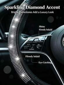 1PC Glittering Artificial Diamond Car Steering Wheel Cover, Bubble Net Pattern Handlebard Cover, Elastic Design With No Inner Ring, Suitable For O-Shaped And D-Shaped Steering Wheels, Size 15 Inches, Universal For Men And Women. - Multicolor - View 4