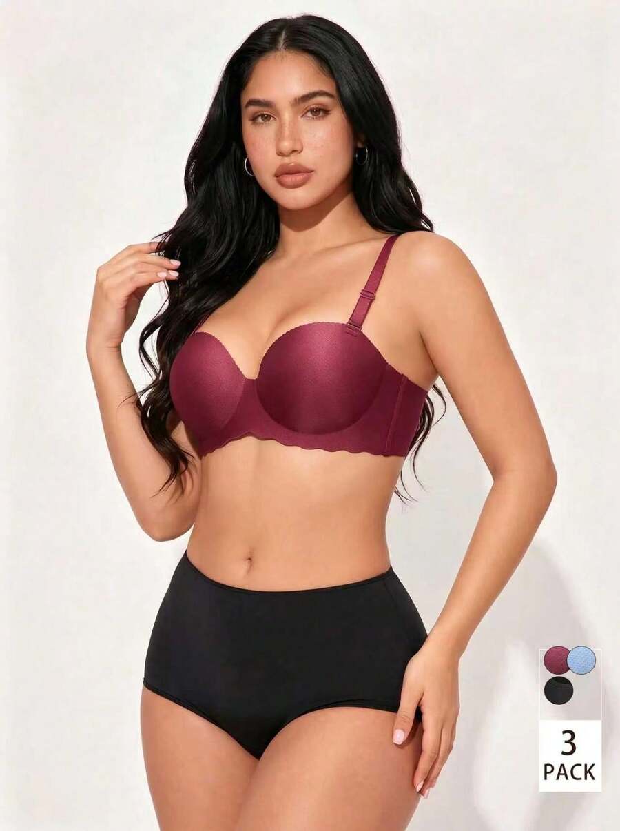 3件裝女性小胸聚攏內衣,無縫無鋼圈內衣,無肩帶內衣 - 彩色 - 查看 1